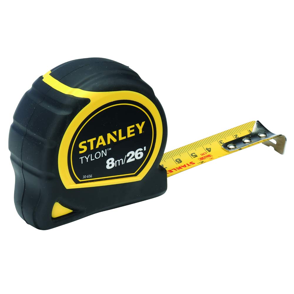 STANLEY 8m/26ft Tylon Tape Measure with TRU-ZERO Anchor Hook, Retractable, High Visibility Tape Measure, 8m x 25mm, 0-30-656