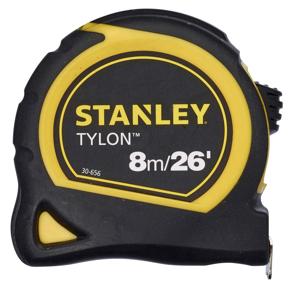 STANLEY 8m/26ft Tylon Tape Measure with TRU-ZERO Anchor Hook, Retractable, High Visibility Tape Measure, 8m x 25mm, 0-30-656
