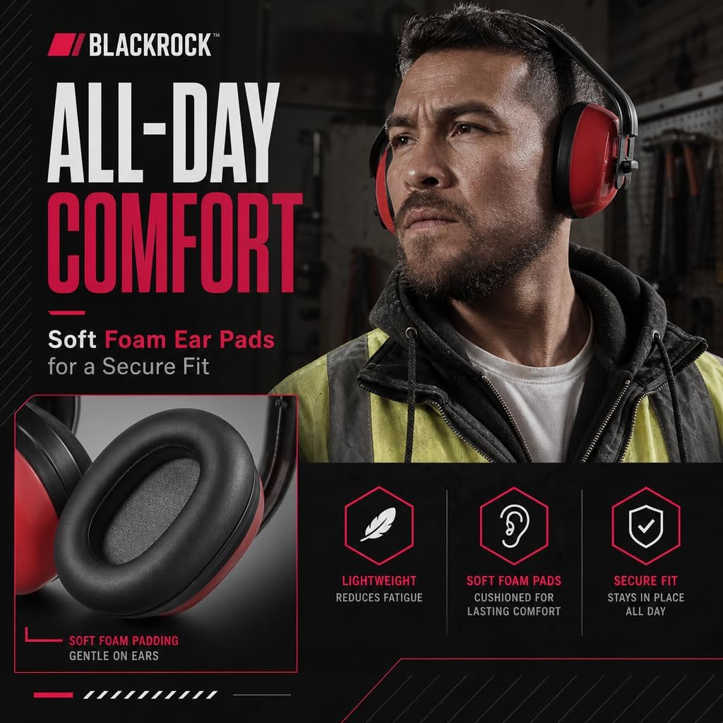 Blackrock Ear Defenders Adults, Ear Protection, SNR27db, For Work On-Site, Construction, Occupational Health & Safety Products, Hearing Equipment, Protectors, Reduction, One Size