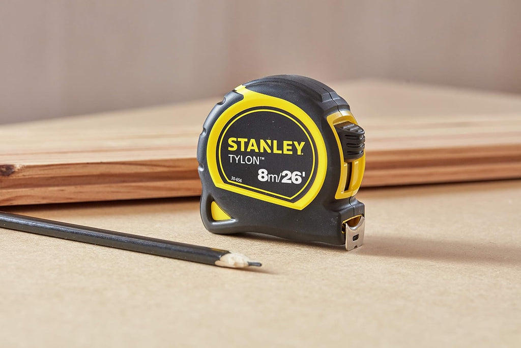 STANLEY 8m/26ft Tylon Tape Measure with TRU-ZERO Anchor Hook, Retractable, High Visibility Tape Measure, 8m x 25mm, 0-30-656