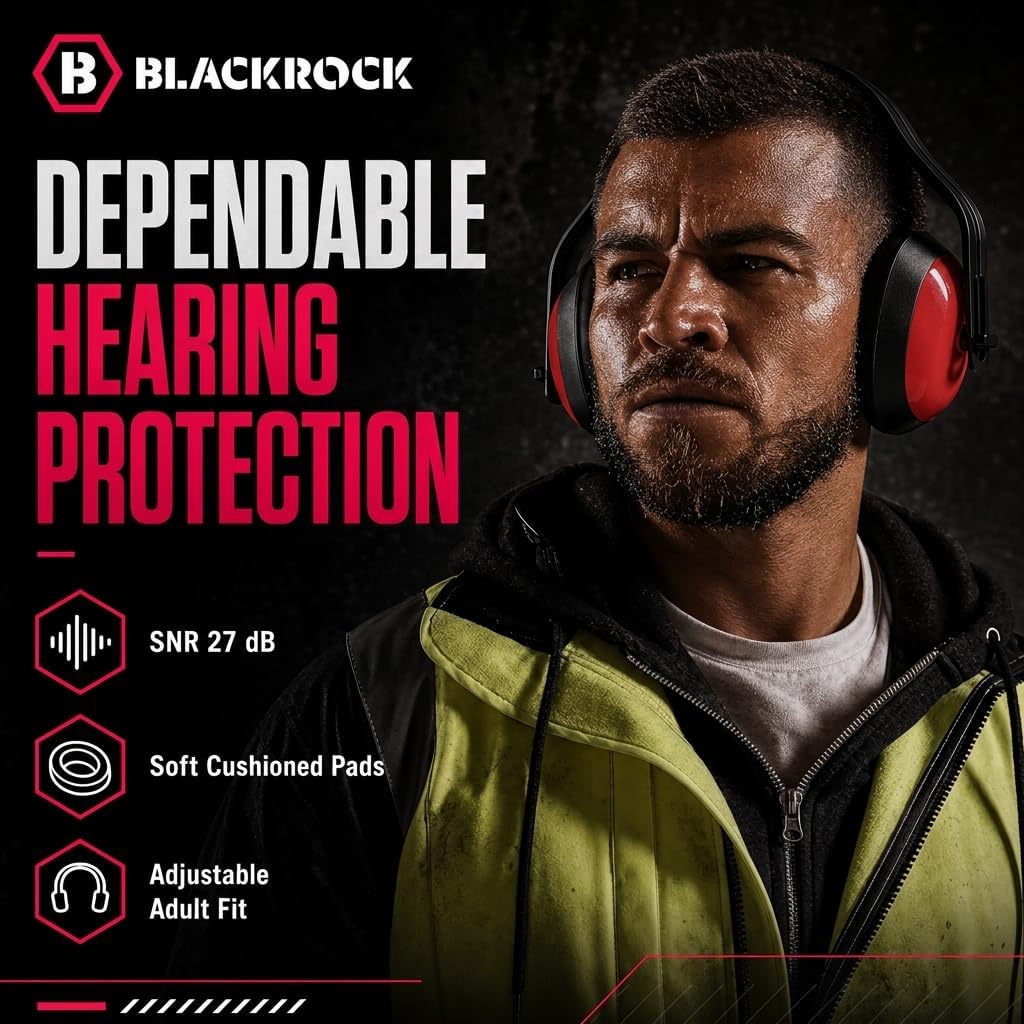 Blackrock Ear Defenders Adults, Ear Protection, SNR27db, For Work On-Site, Construction, Occupational Health & Safety Products, Hearing Equipment, Protectors, Reduction, One Size