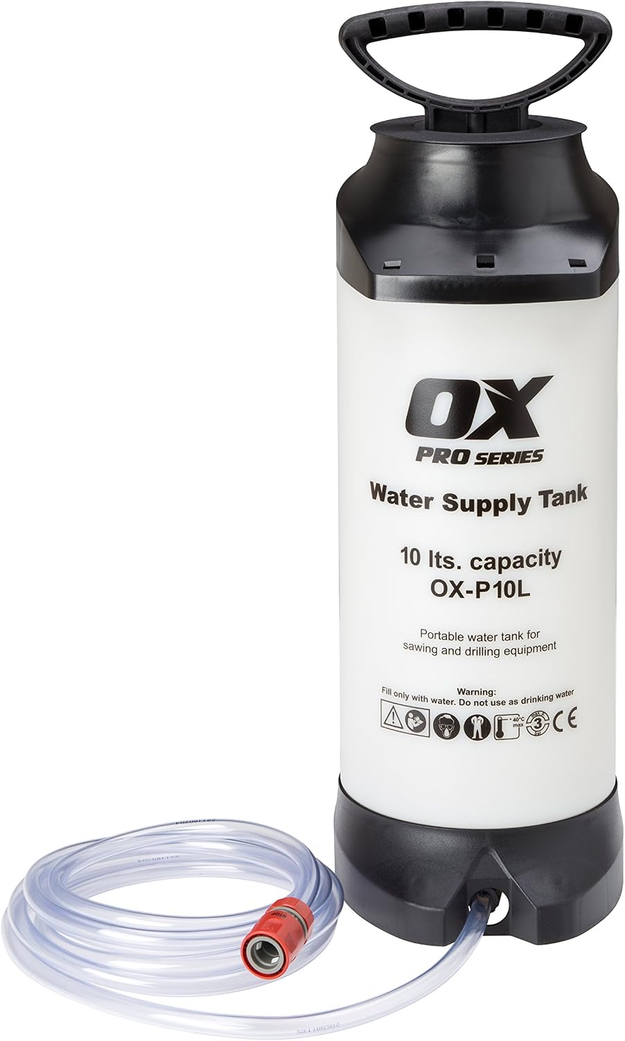 OX Tools OX-P10L Pro Heavy Duty 10 Litre Dust Suppression Water Bottle, White/ Black