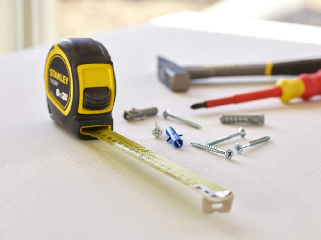 STANLEY 8m/26ft Tylon Tape Measure with TRU-ZERO Anchor Hook, Retractable, High Visibility Tape Measure, 8m x 25mm, 0-30-656