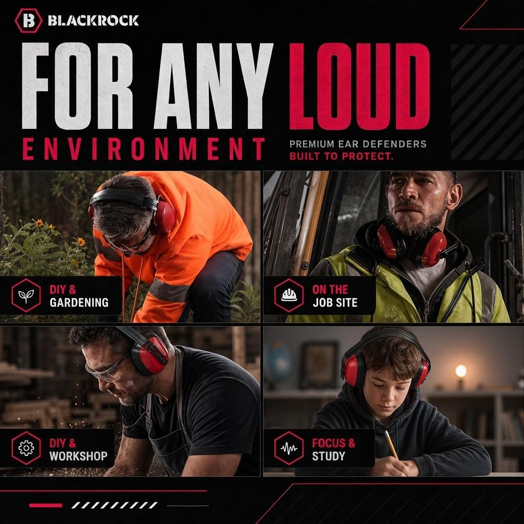 Blackrock Ear Defenders Adults, Ear Protection, SNR27db, For Work On-Site, Construction, Occupational Health & Safety Products, Hearing Equipment, Protectors, Reduction, One Size