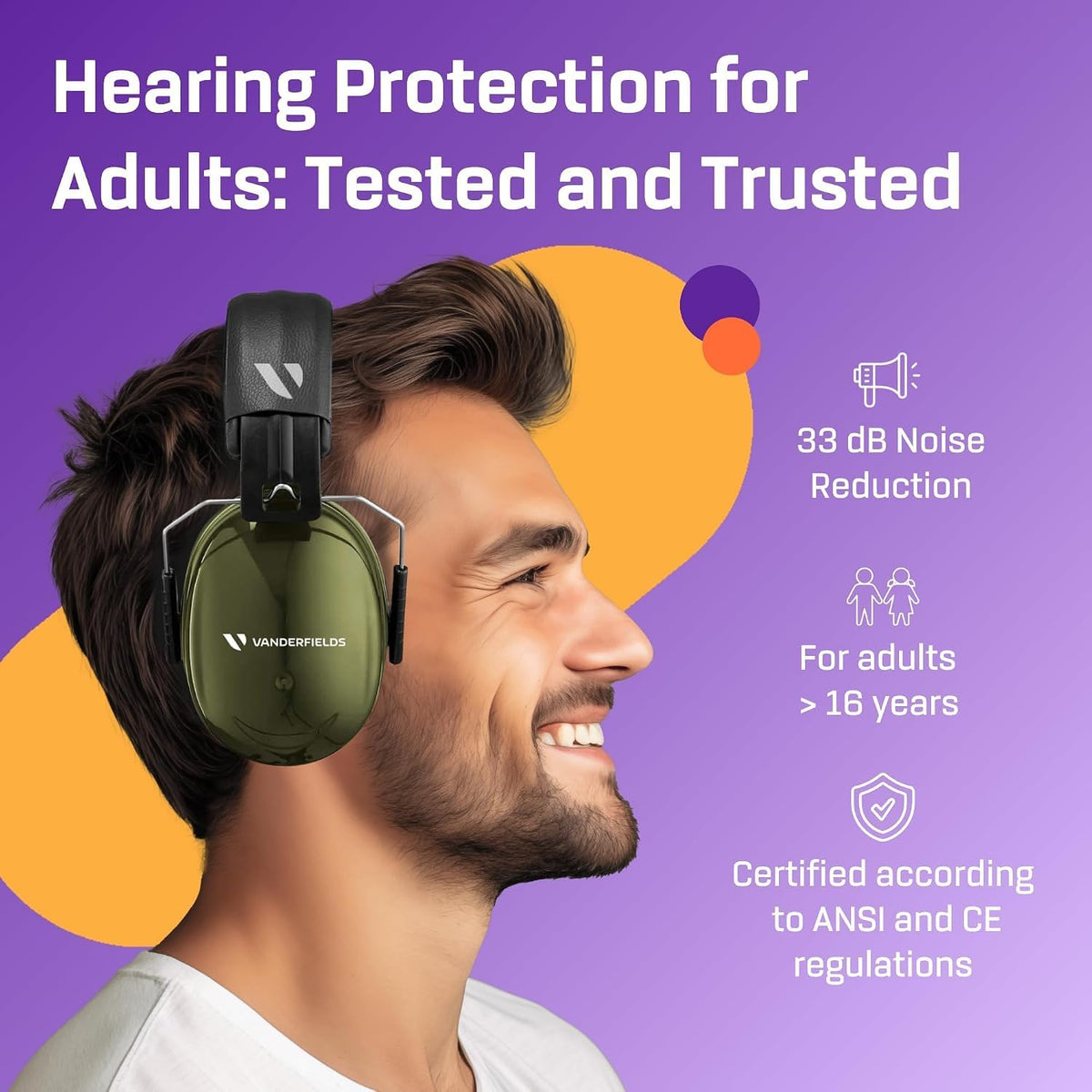 Vanderfields Adult/Teens Ear Defenders, Noise Cancelling, Grey Wolf