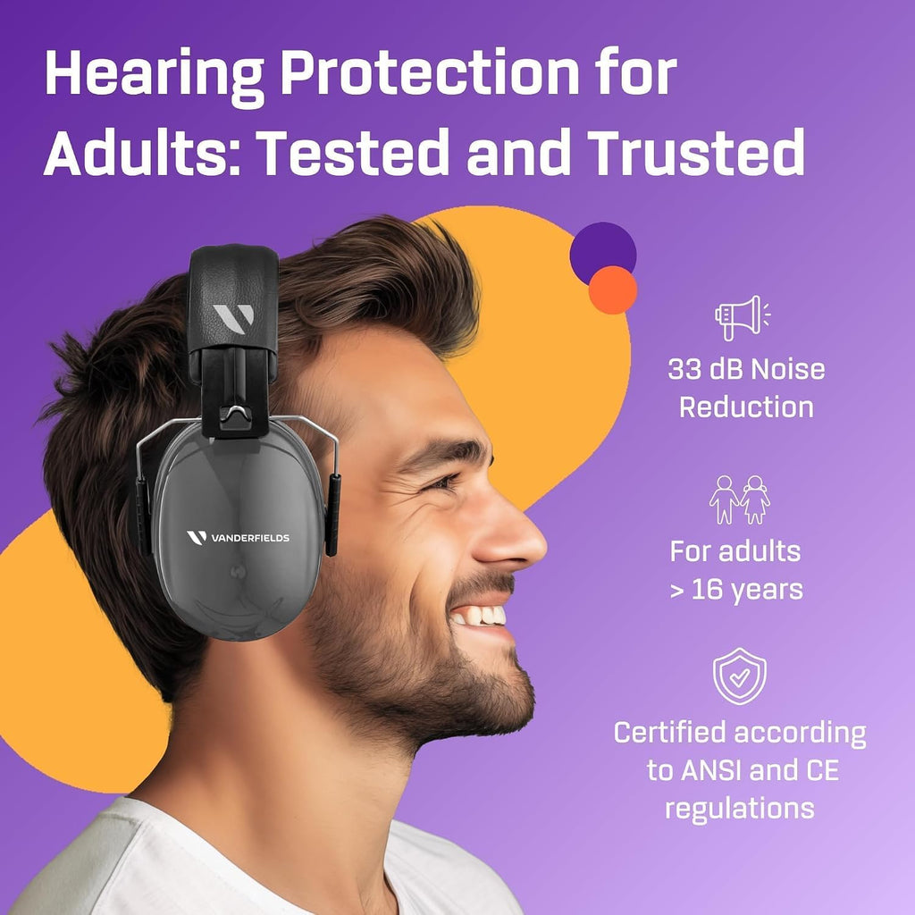 Vanderfields Adult/Teens Ear Defenders, Noise Cancelling, Grey Wolf