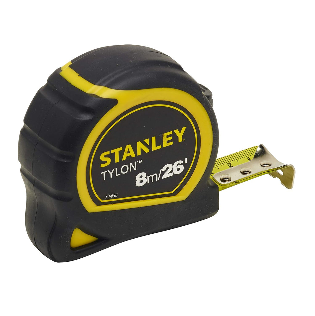 STANLEY 8m/26ft Tylon Tape Measure with TRU-ZERO Anchor Hook, Retractable, High Visibility Tape Measure, 8m x 25mm, 0-30-656