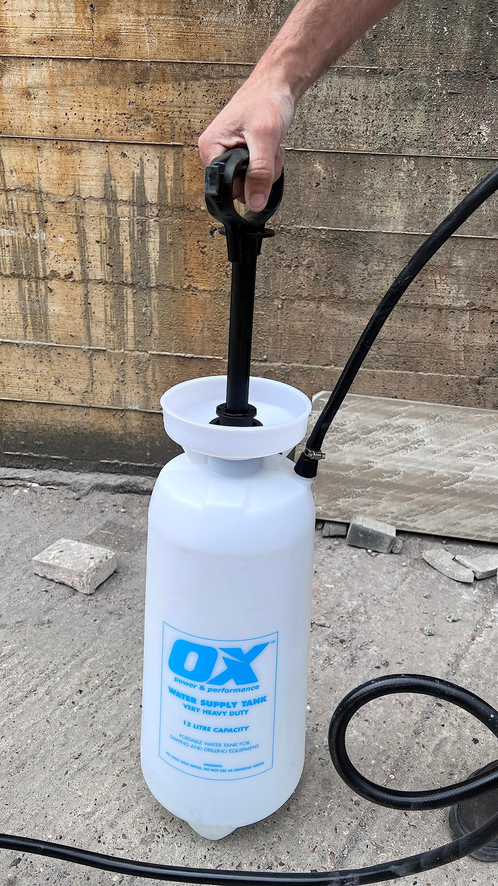OX Tools OX-P10L Pro Heavy Duty 10 Litre Dust Suppression Water Bottle, White/ Black
